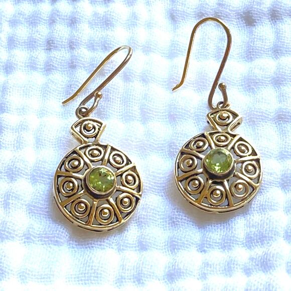 UTC India Gold Over 925 Silver Peridot Earrings - Picture 1 of 6